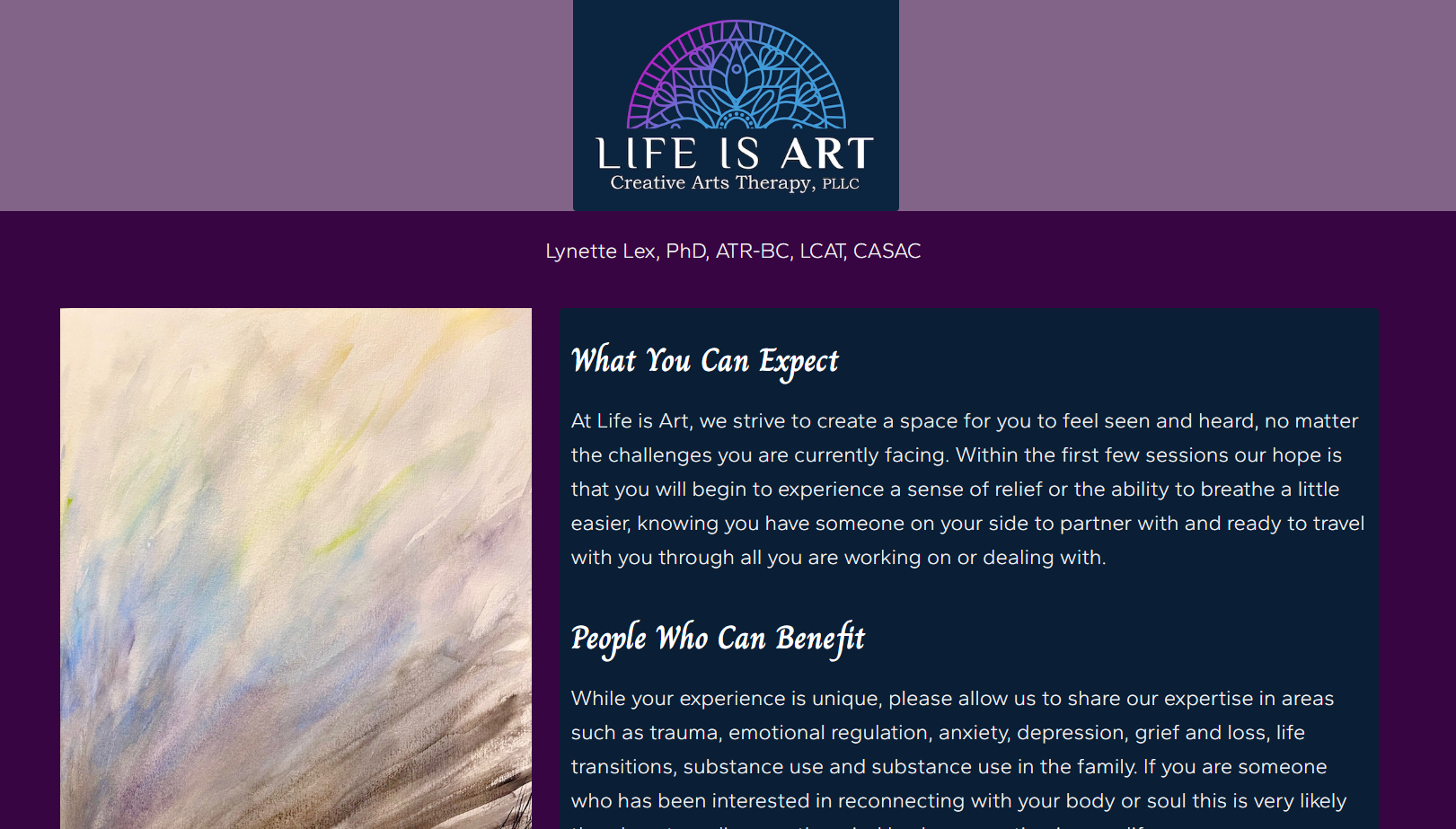 homepage art therapy site